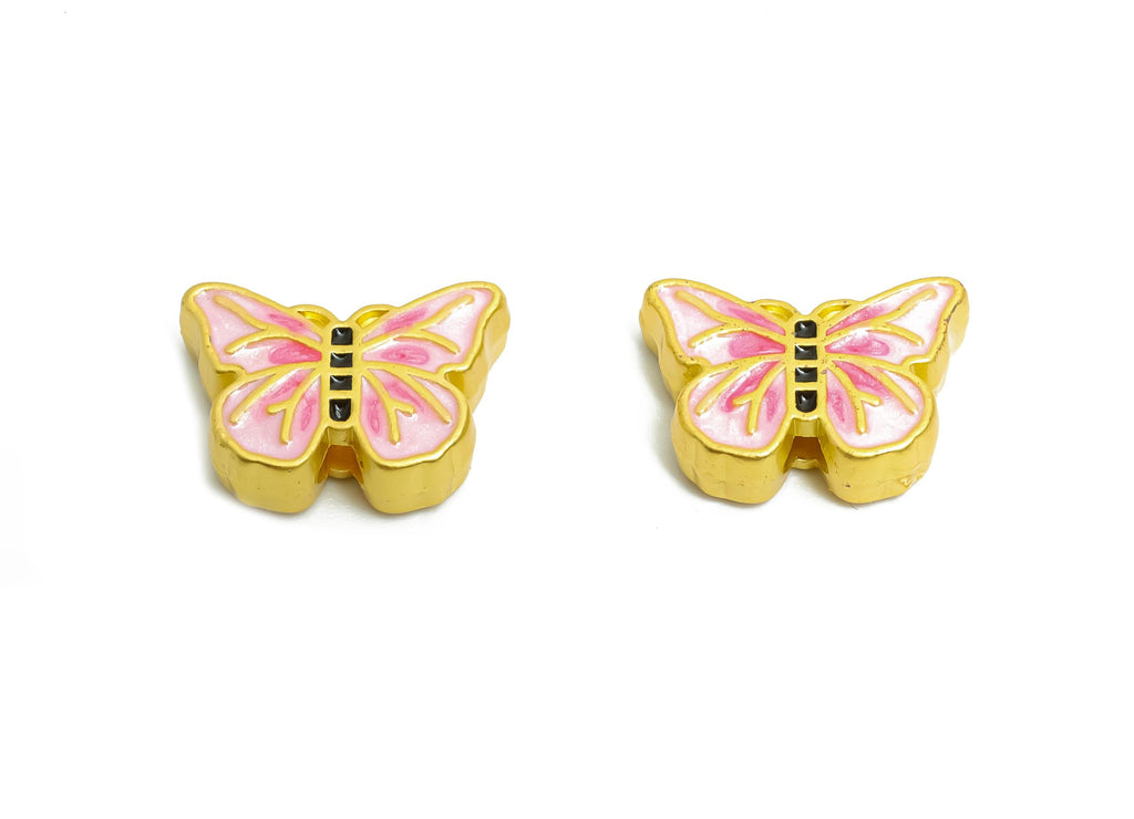 Alloy Butterfly Bead - Pink Enamel for Bracelets - Butterfly Jewelry Bead - Handcrafted Butterfly Bead - 18K Matt Gold - 13x9x4mm - ZZ2137 - DOMEDBAZAAR