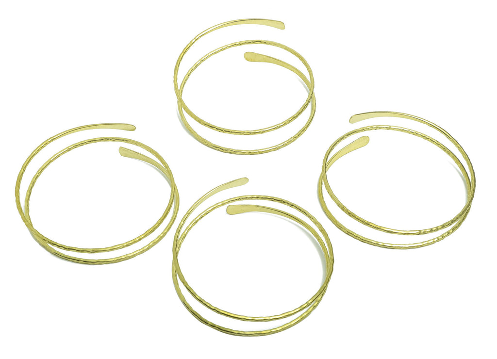 2mm Brass Hammered Bracelet - Raw Brass Adjustable Wrap Bracelet - Textured Open Wire Spiral Bangle - Handmade Jewelry - 65x69x2mm - PP11132 - DOMEDBAZAAR