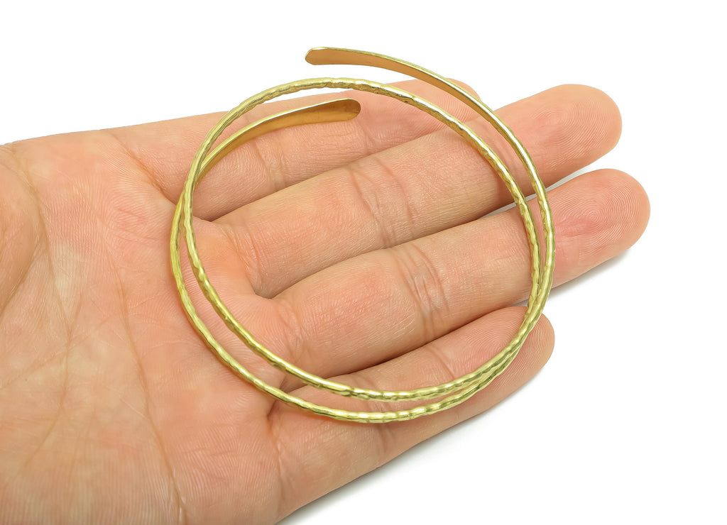 2mm Brass Hammered Bracelet - Raw Brass Adjustable Wrap Bracelet - Textured Open Wire Spiral Bangle - Handmade Jewelry - 65x69x2mm - PP11132 - DOMEDBAZAAR