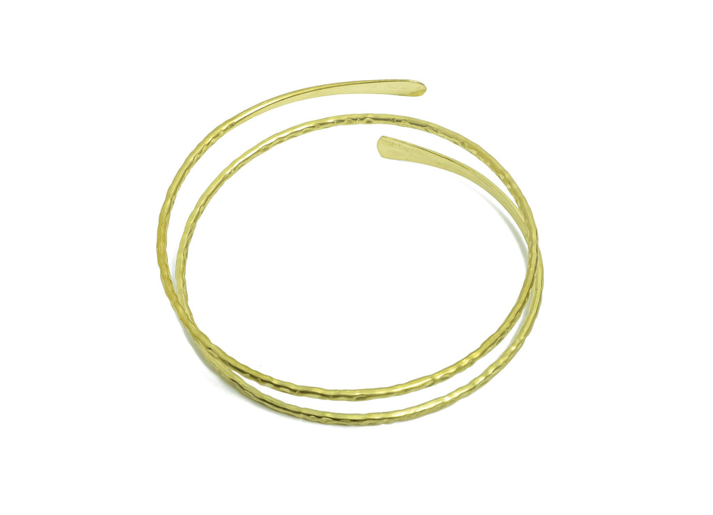 2mm Brass Hammered Bracelet - Raw Brass Adjustable Wrap Bracelet - Textured Open Wire Spiral Bangle - Handmade Jewelry - 65x69x2mm - PP11132 - DOMEDBAZAAR
