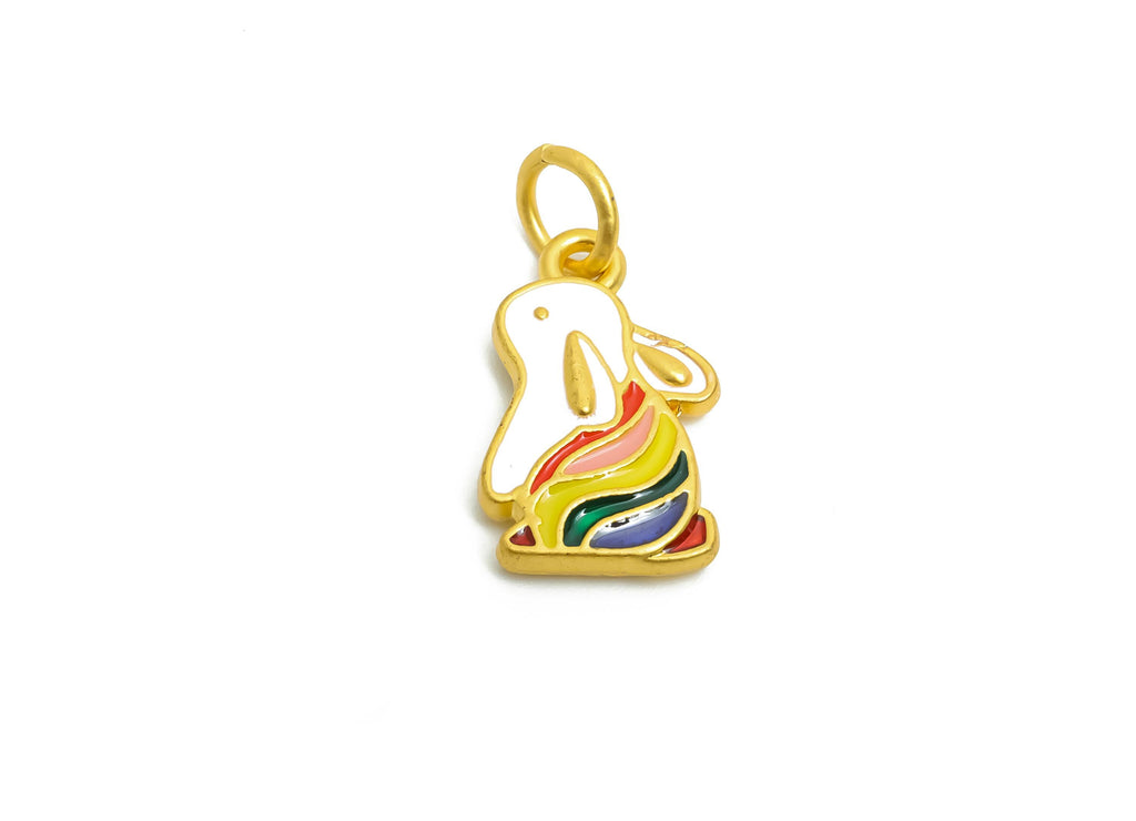 Alloy Rabbit Charm - Colorful Enamel for Bracelet - Gold Cute Rabbit Pendant - DIY Customizable Jewelry - 18K Matte Gold - 21x11x3mm -ZZ2150 - DOMEDBAZAAR