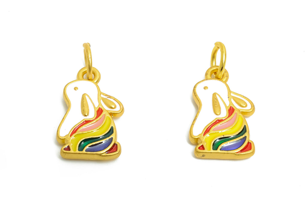 Alloy Rabbit Charm - Colorful Enamel for Bracelet - Gold Cute Rabbit Pendant - DIY Customizable Jewelry - 18K Matte Gold - 21x11x3mm -ZZ2150 - DOMEDBAZAAR