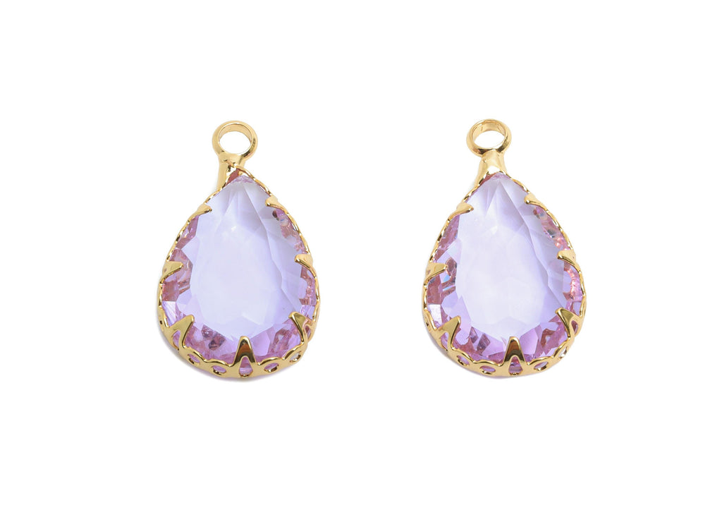 Teardrop Crystal Charms - Brass Purple Faceted Glass Pendant - Radiant Drop Jewelry - KC Gold Tone Plated Brass- 18.45x10.58x4.76mm - GS1263 - DOMEDBAZAAR