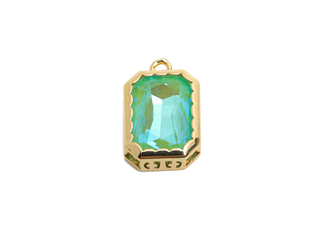 Faceted Rectangle Crystal Charms - Brass Ornate Glass Pendant - Elegant Geometric Jewelry - KC Gold Tone Plated - 18.87x12.14x5mm - GS1168 - DOMEDBAZAAR