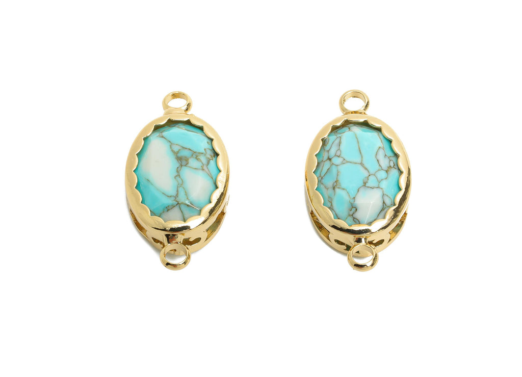 Brass Oval Glass Connector - Dainty Artisan Glass Connector - Dainty Gold and Crystal Connector - KC Gold Plated - 23x12x6mm - GS1258 - DOMEDBAZAAR