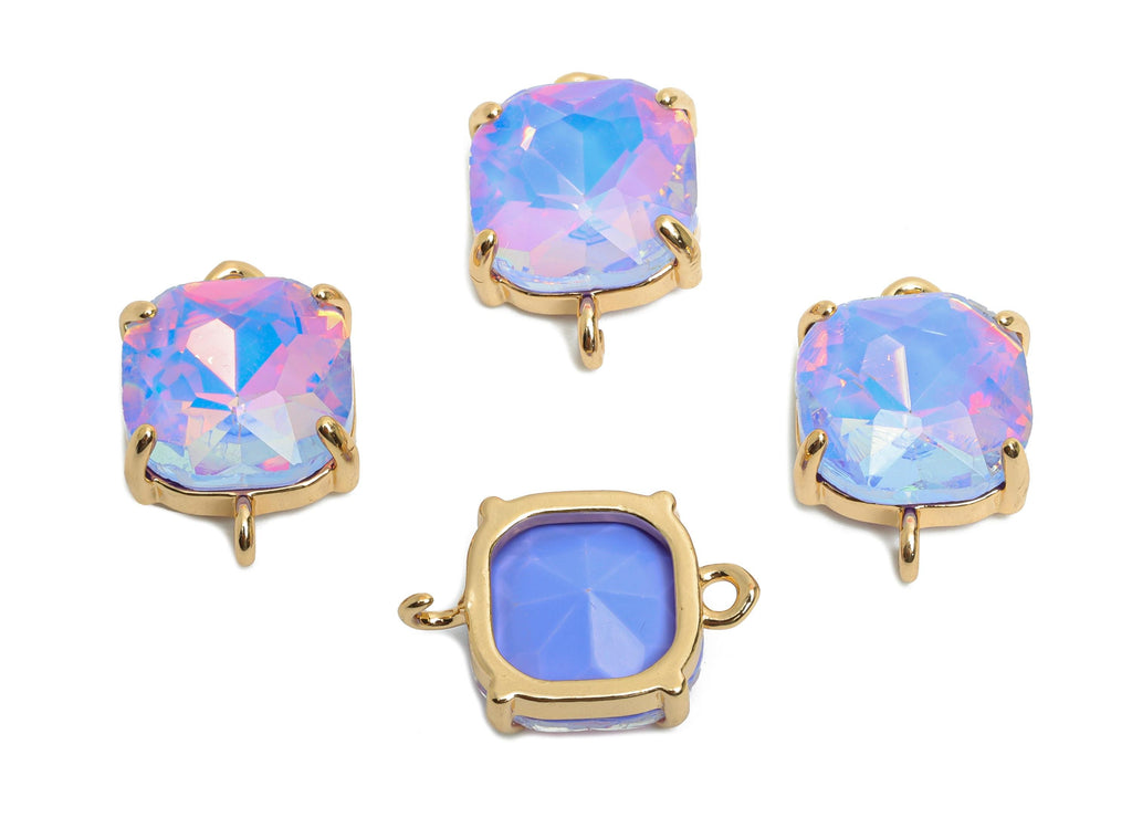 Square Crystal Bracelet Connector - Sparkling Brass Glass Charms - Ornate Square Connector - KC Gold Tone Plated - 18x12.3x5.7mm - GS1284 - DOMEDBAZAAR