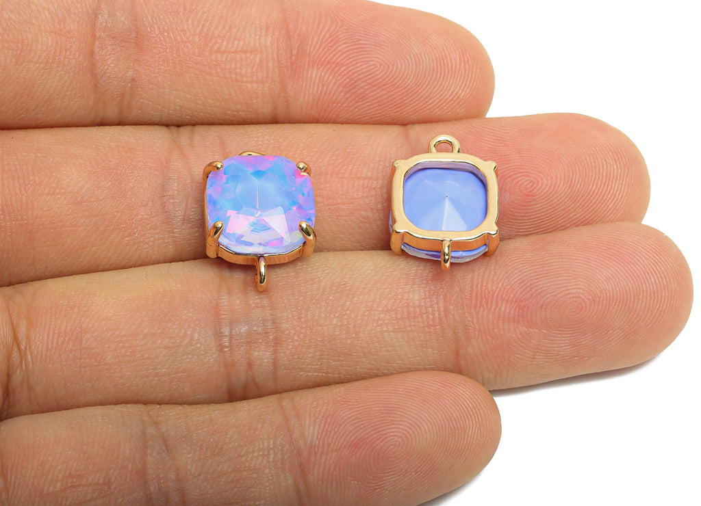 Square Crystal Bracelet Connector - Sparkling Brass Glass Charms - Ornate Square Connector - KC Gold Tone Plated - 18x12.3x5.7mm - GS1284 - DOMEDBAZAAR