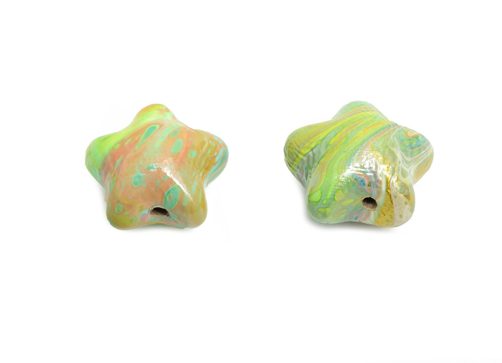 lacqver Wood Star Bead - Handcrafted Painted Bead - Rainbow Artisan Star Wood Beads - Handmade Wooden Beads for Bracelet - 18x18x12mm-BB1335 - DOMEDBAZAAR