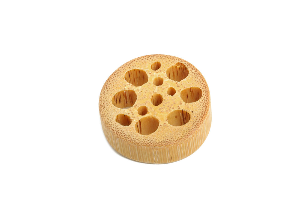 Bamboo Lotus Root Bead - Handcrafted Lotus Root Charm - Hollow Cut-Out Wood Bead - Handmade Wooden Beads for Crafting - 21x21x5mm - BB1333 - DOMEDBAZAAR