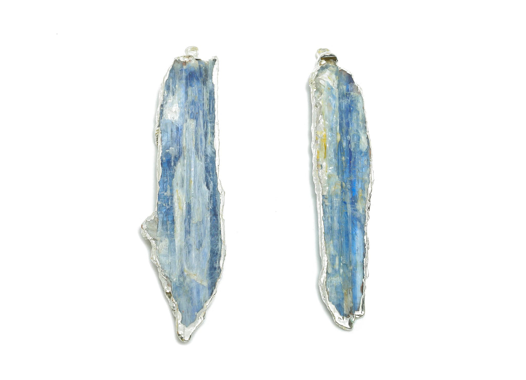 Brass Kyanite Stick Pendant - Irregular Kyanite Bar Natural Stone Pendant - Handmade Jewelry Making - Silver Tone Plated - 55x10x3mm -NS2877 - DOMEDBAZAAR