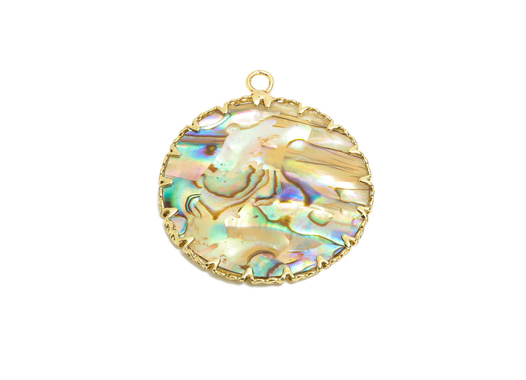 Round Abalone Shell Pendant - Unique Brass Iridescent Shell Pendant - Luxurious Abalone Shell Jewelry - KC Gold Plated - 36x31x2mm - NS2875 - DOMEDBAZAAR