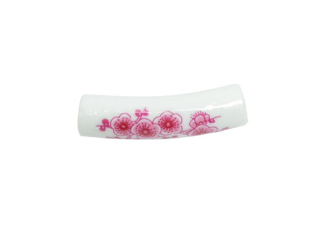 Glazed Ceramic Bracelet Bead - Floral Curved Spacer Tube Beads - Handmade Bead Connector - Jewelry Component - 39.22x11.24x10.1mm - GS1336 - DOMEDBAZAAR