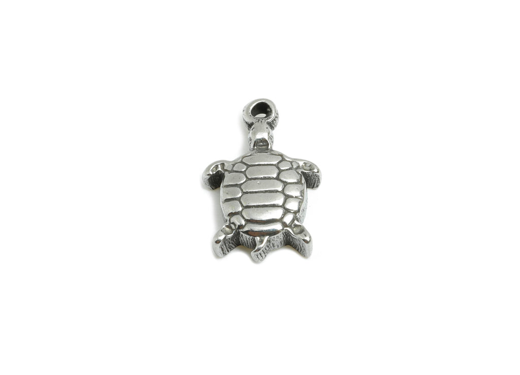 Steel Turtle Earring Charm - Textured Turtle Charm For Bracelet - Miniature Turtle Pendant - Stainless Steel Jewelry - 11x8x2mm - SS1742 - DOMEDBAZAAR