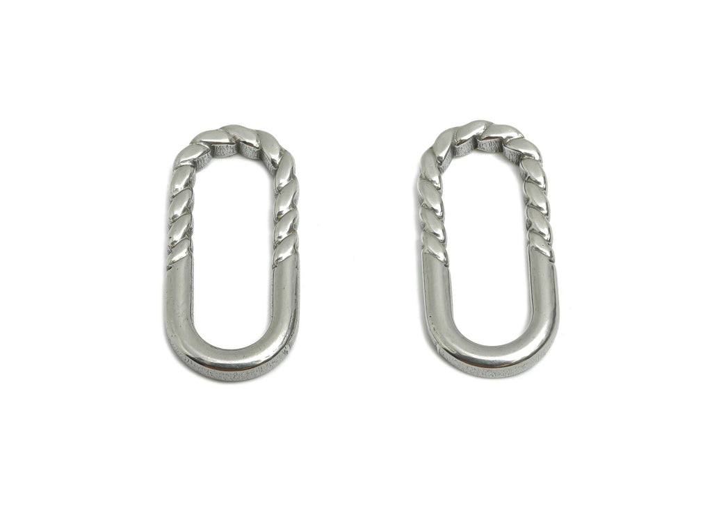 Rope Link Rectangular Pendant - Steel Textured Chain Connector - Chunky Twisted Minimalist Stainless Steel Jewelry - 21x10x2.29mm - SS1932 - DOMEDBAZAAR