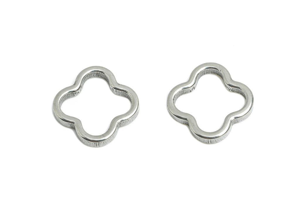 Steel Floral Connector - Steel Classic Flower Connector - Decorative Silver Color Flower Link Stainless Steel Jewelry - 15x15x2mm - SS1739 - DOMEDBAZAAR