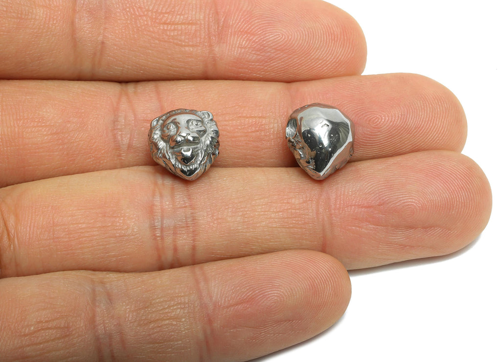 Steel Lion Head Bead - Lion Spacer Bead for Bracelet - 304 Stainless Steel - Heavy Metal Lion Bead - Statement Jewelry - 13x11x10mm - SS1580 - DOMEDBAZAAR