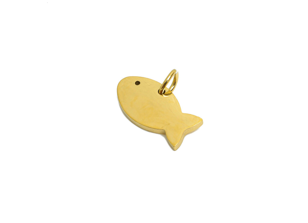 Steel Fish Earring Charm - Stainless Steel Marine Pendant - Minimalist Fish Pendant - Cute Fish Charm - Gold Lucky Fish - 14x7x1mm - SS1558G - DOMEDBAZAAR