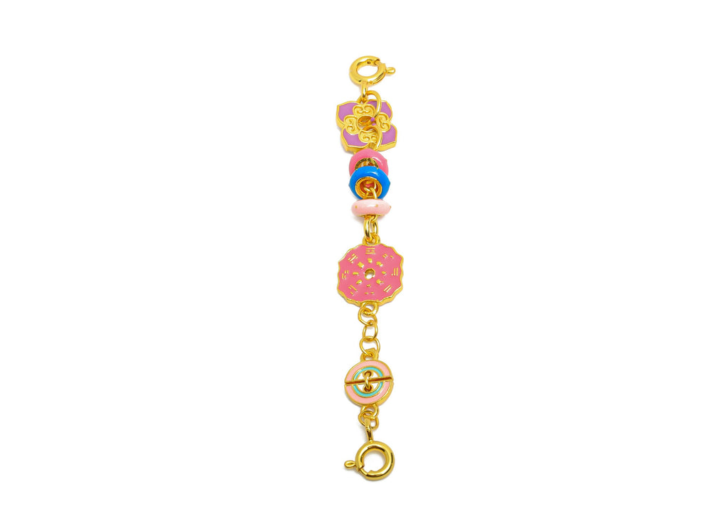 Brass Enamel Floral Charms - Whimsical Charm Bracelet for Women - Secure Clasp Closure for Easy Wear - 24k Gold Plated - 62x7x4mm - RGP10725 - DOMEDBAZAAR