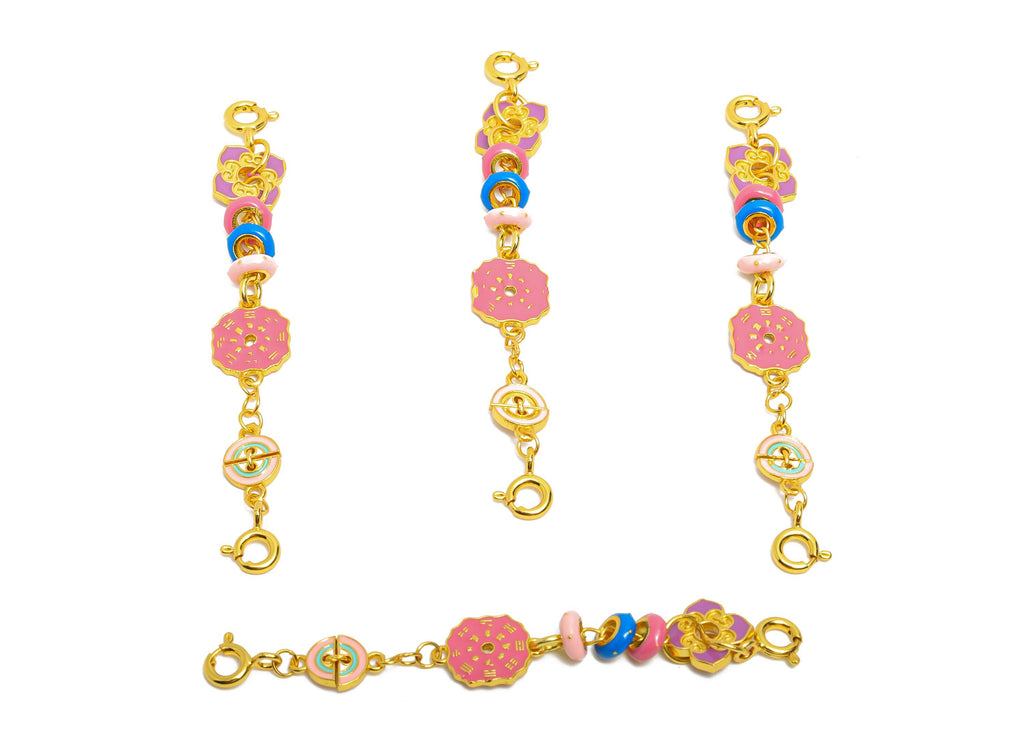 Brass Enamel Floral Charms - Whimsical Charm Bracelet for Women - Secure Clasp Closure for Easy Wear - 24k Gold Plated - 62x7x4mm - RGP10725 - DOMEDBAZAAR