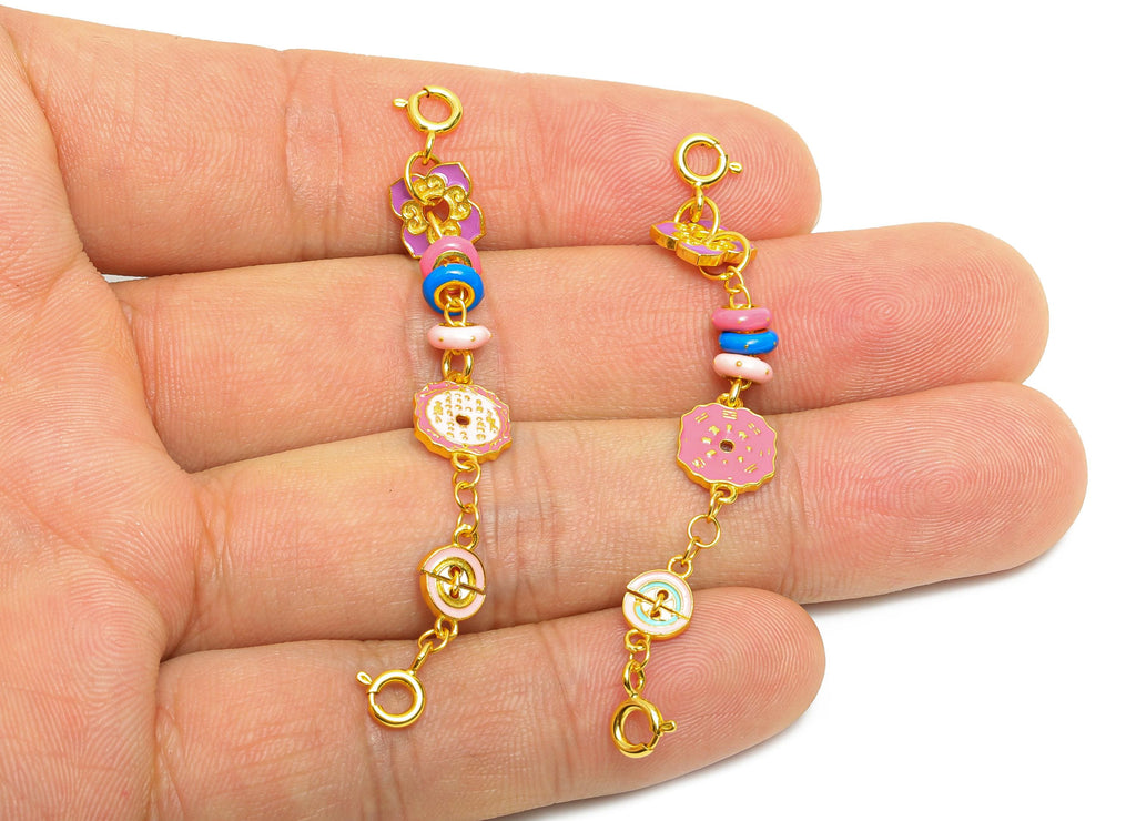 Brass Enamel Floral Charms - Whimsical Charm Bracelet for Women - Secure Clasp Closure for Easy Wear - 24k Gold Plated - 62x7x4mm - RGP10725 - DOMEDBAZAAR