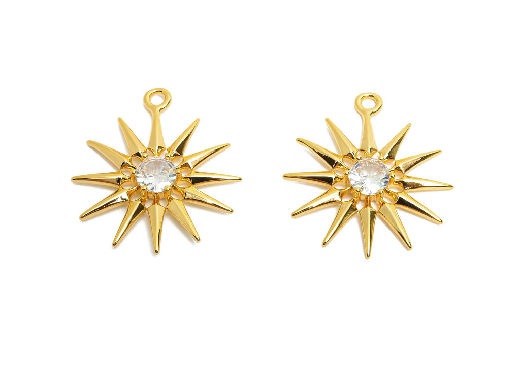 Brass Sunburst Crystal Charms - Radiant Celestial Sun Crystal Charms - Elegant Jewelry - 18K Real Gold Plated - 23.85x19x3.34mm - RGP10476 - DOMEDBAZAAR