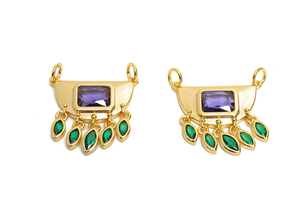 Brass Geometric Crystal Charms - Dangling Purple and Pink Charm - Fashionable Drop Charm - 18K Real Gold Plated - 22x22x3.09mm - RGP10464 - DOMEDBAZAAR
