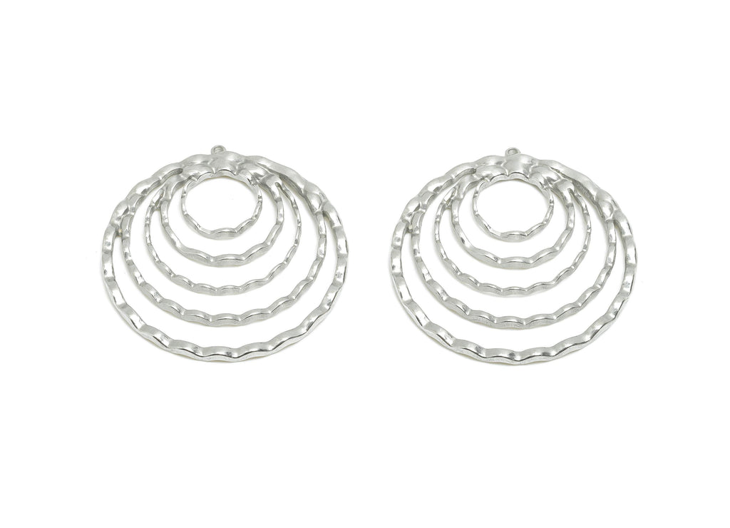Steel Layered Circle Pendant - Stainless Steel Concentric Ring Charm -Hammered Circle Design - Steel Jewelry -35x33.34x1.98mm - SS2050 - DOMEDBAZAAR