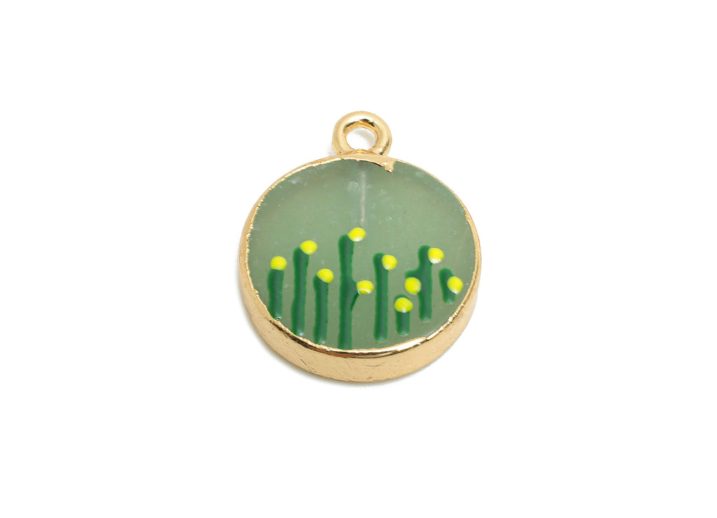 Green Aventurine Earring Charm - Brass Handmade Gold Floral Enamel Pendant - Botanical Theme - KC Gold Plating - 19x15x4.07mm - NS2883D - DOMEDBAZAAR
