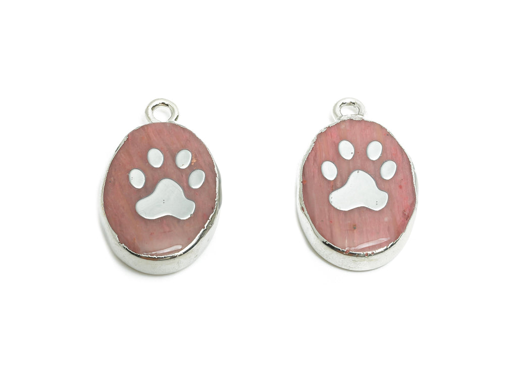 Wood Grain Stone Paw Pendant - Brass Cute Paw Print Charm For Handmade Necklace  - Pet Jewelry - KC White Gold Plating - 21x13x4mm - NS2872 - DOMEDBAZAAR
