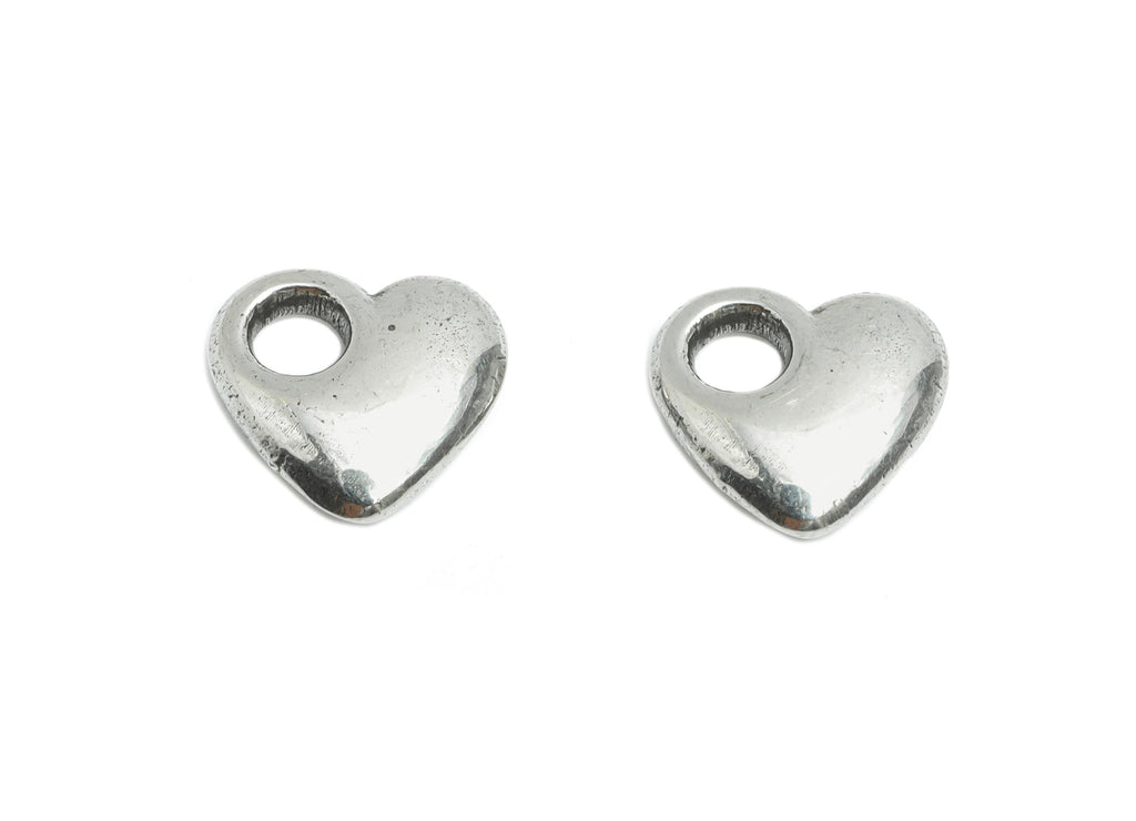 Stainless Steel Heart Charm - Steel Heart Mini Earring Charm - Vintage Looking Charm With Hole - Symbolic Love Jewelry - 10x10x3mm - SS1858 - DOMEDBAZAAR