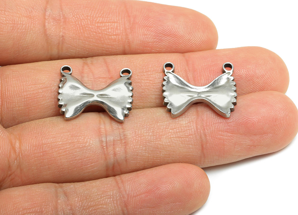 Stainless Steel Bow Pendant - Ballet Ribbon Charms for Necklace - Jewelry Making Supplies - Chic Charm for Bracelet - 16x19x2.8mm - SS1914 - DOMEDBAZAAR