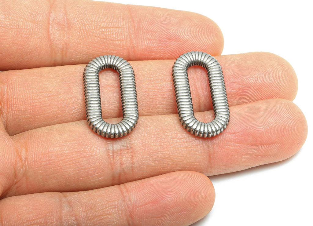 Steel Oval Connector - Steel Geometry Minimalist Link Charm - Textured Oval Rectangle Charm - Stainless Steel Jewelry - 26x13x3mm - SS1976 - DOMEDBAZAAR