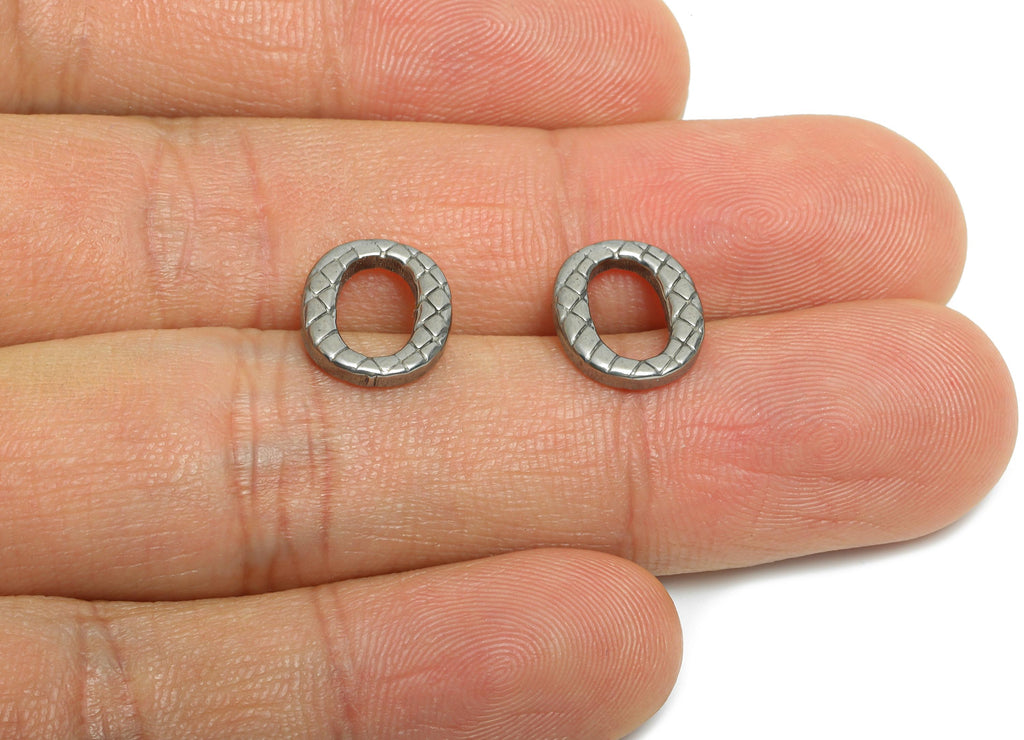 Textured Oval Connector - Steel Woven Pattern Charm - Snake Skin Textured Link Charm - Stainless Steel Jewelry - 11x10x1.91mm - SS1904 - DOMEDBAZAAR