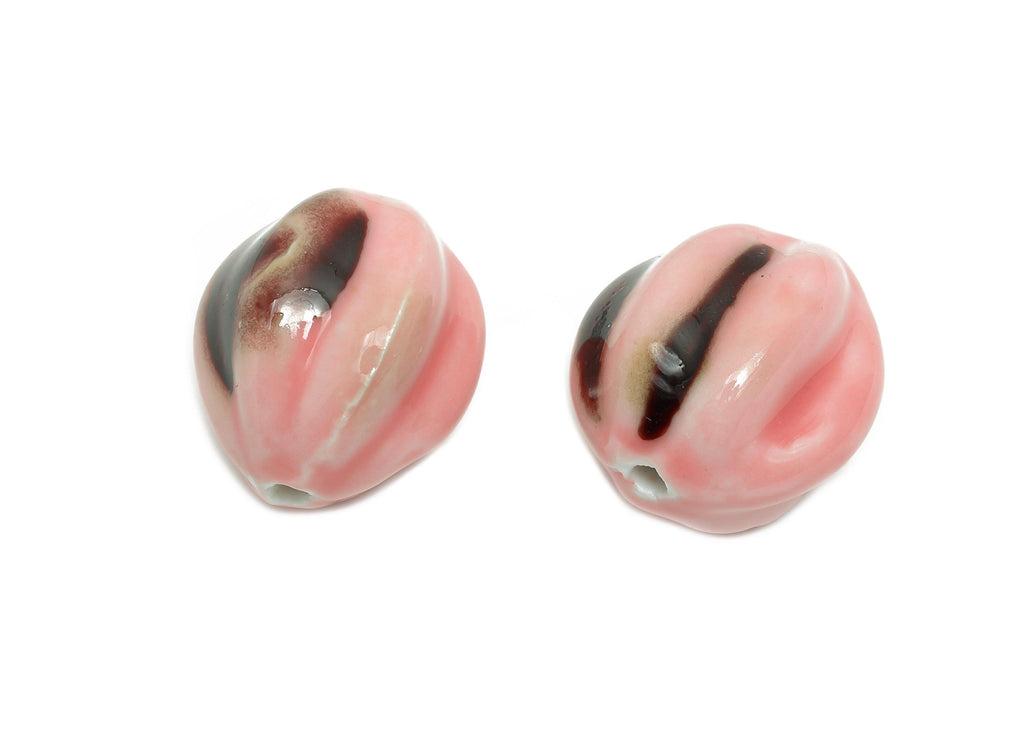 Striped Oval Ceramic Bead - Craft Beads for Necklace or Bracelet - Rustic Artisan - Textured Ceramic  Making Supplies -27x25x25mm - NS2810 - DOMEDBAZAAR