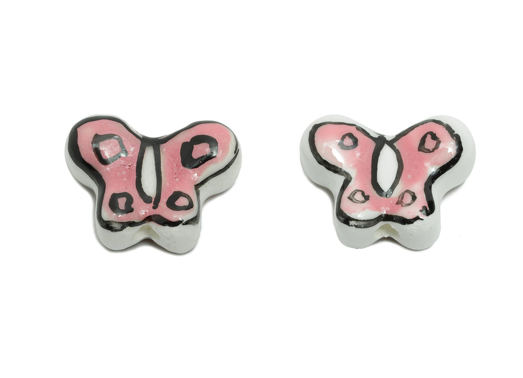 Glazed Ceramic Butterfly Beads - Handmade Beads Connectors - Whimsical Butterfly Component - DIY Jewelry Beads - 13.53x17.36x7.13mm - NS2818 - DOMEDBAZAAR