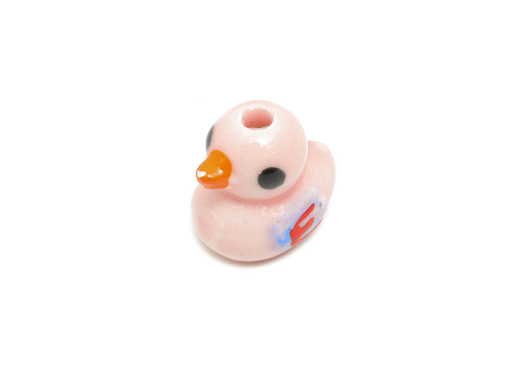 Glazed Ceramic Duck Beads - Craft Pink Duck Beads for Bracelet - Animal Figure Beads - Handmade Making Supplies - 12.45x12.36x9.6mm - NS2761 - DOMEDBAZAAR