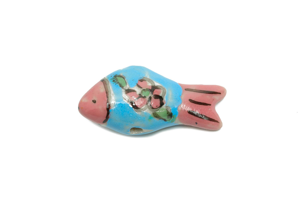 Glazed Ceramic Fish Beads - Craft Beads for Necklace or Bracelet - Marine Colorful Beads - Handmade Making Jewelry - 28x13x9.74mm - NS2851A - DOMEDBAZAAR