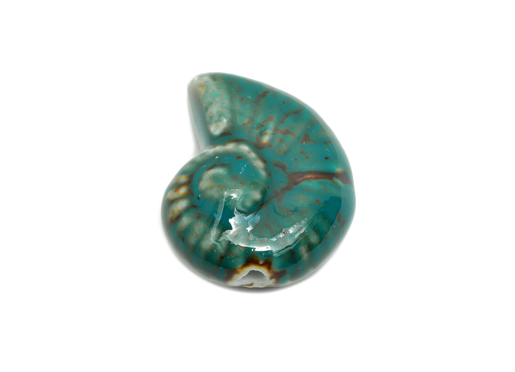 Glazed Ceramic Conch Bead - Craft Large Spiral Beads for Necklace - Bold Marine Life Beads - Handmade Jewelry Making - 39x32.9x17mm - NS2804 - DOMEDBAZAAR