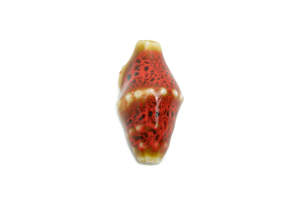 Red Ceramic Shell Beads - Craft Beads for Necklace or Bracelet - Rustic Coastal Accessories - Textured Making Supplies - 20x11x10mm -NS2775C - DOMEDBAZAAR