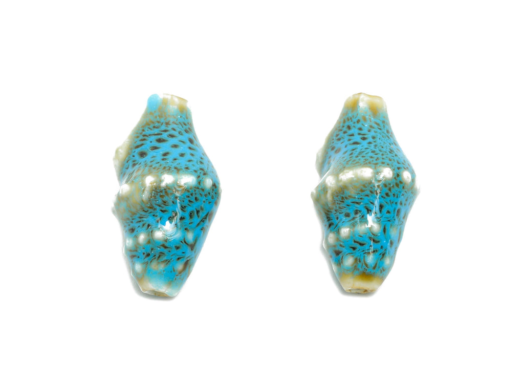 Ceramic Shell Beads - Craft Beads for Necklace or Bracelet - Blue Rustic Coastal Bead - Textured Making Supplies - 20x11x10.73mm - NS2775I - DOMEDBAZAAR