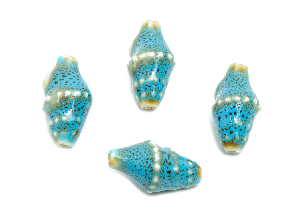 Ceramic Shell Beads - Craft Beads for Necklace or Bracelet - Blue Rustic Coastal Bead - Textured Making Supplies - 20x11x10.73mm - NS2775I - DOMEDBAZAAR