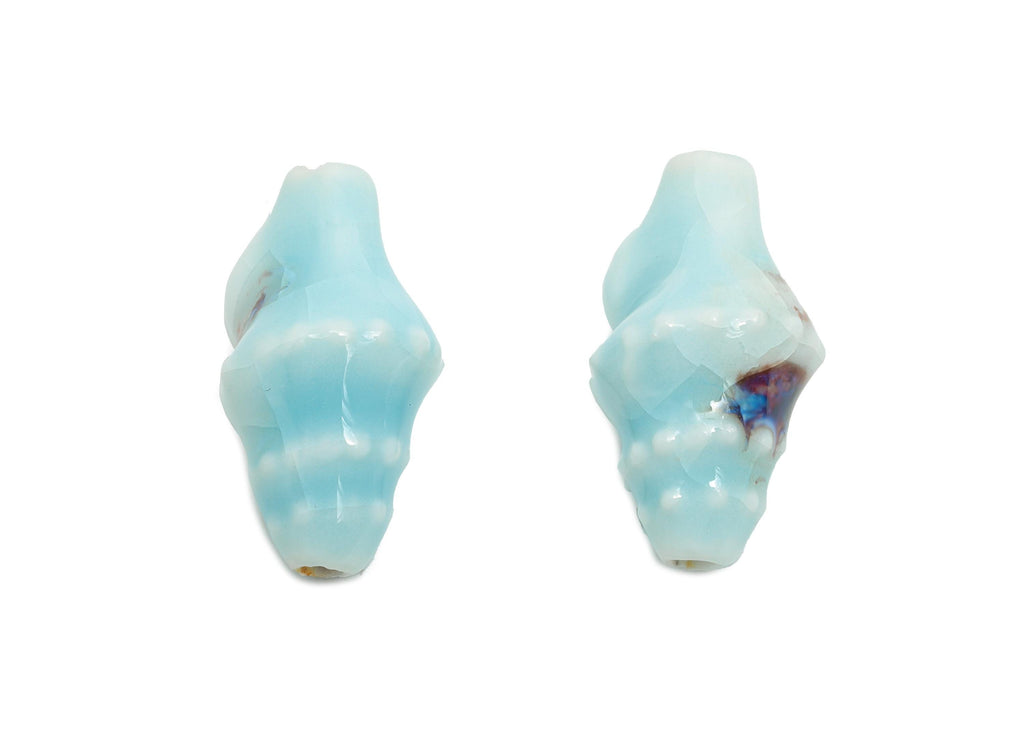 Glazed Ceramic Shell Beads - Craft Beads for Necklace or Bracelet - Blue Rustic Coastal Bead - Making Supplies - 20x11x10mm - NS2775A - DOMEDBAZAAR