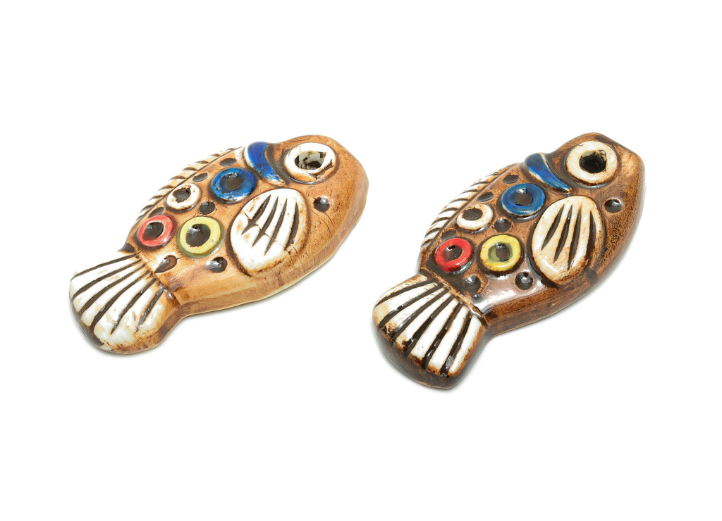 Glazed Ceramic Fish Beads - Craft Beads for Necklace or Bracelet - Marine Life Beads - Handmade  Making Supplies - 62x34x11.88mm - NS2778 - DOMEDBAZAAR