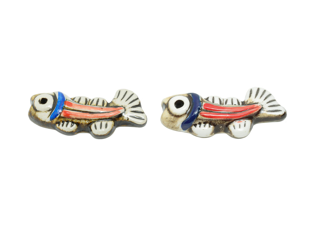 Glazed Ceramic Fish Beads - Craft Beads for Necklace Pendant - Marine Life Beads - Handmade  Making Supplies - 57x20x10mm - NS2788 - DOMEDBAZAAR