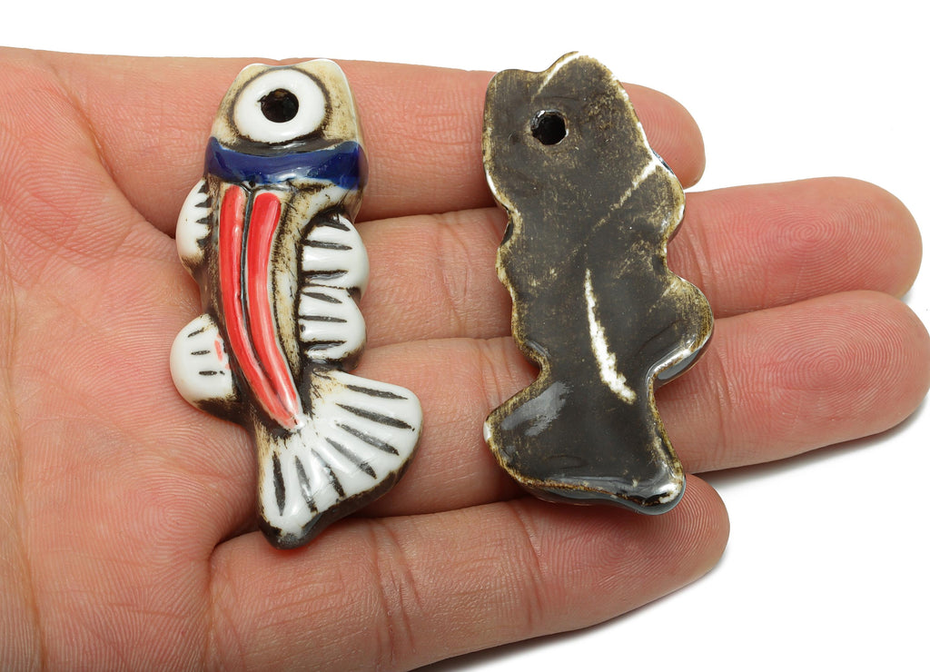 Glazed Ceramic Fish Beads - Craft Beads for Necklace Pendant - Marine Life Beads - Handmade  Making Supplies - 57x20x10mm - NS2788 - DOMEDBAZAAR