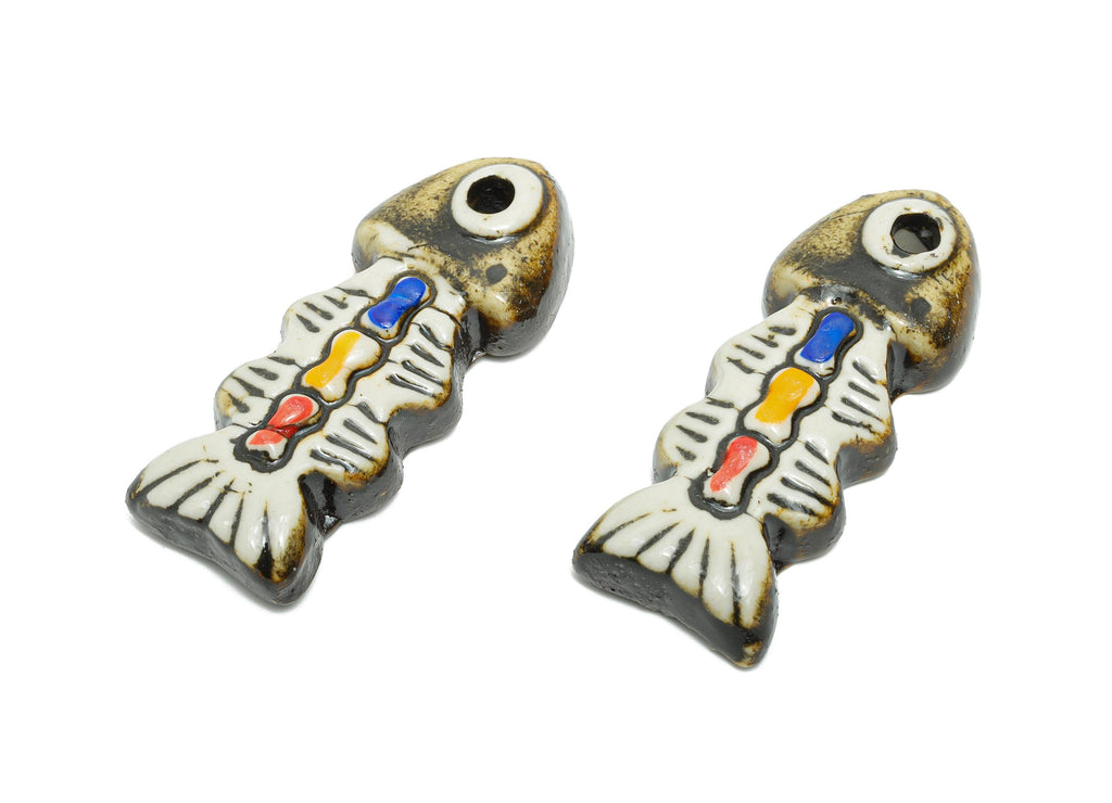 Glazed Ceramic Fish Beads - Craft Beads for Necklace Pendant - Cute Marine Life Beads - Cute Bead for DIY Jewelry - 55x22x11.26mm - NS2795 - DOMEDBAZAAR
