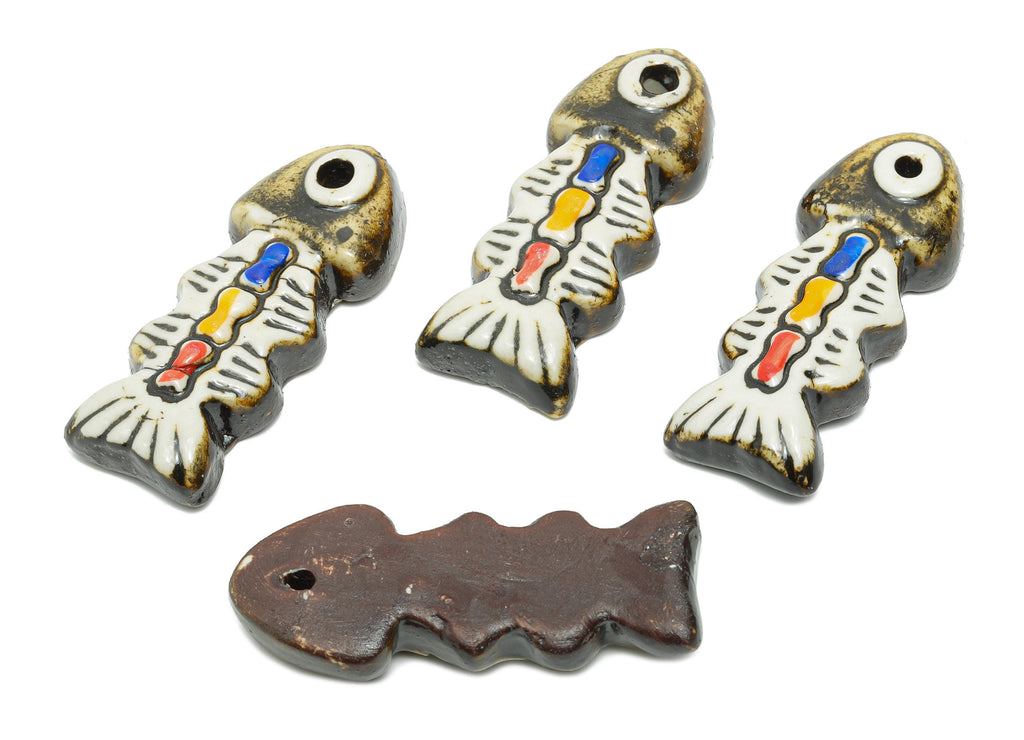 Glazed Ceramic Fish Beads - Craft Beads for Necklace Pendant - Cute Marine Life Beads - Cute Bead for DIY Jewelry - 55x22x11.26mm - NS2795 - DOMEDBAZAAR