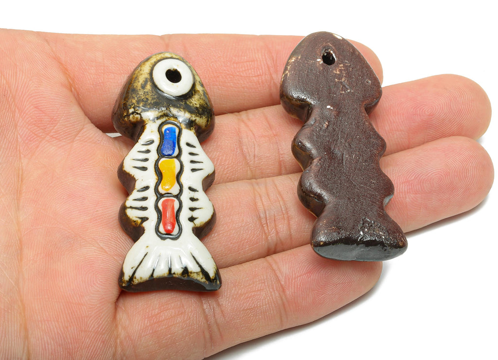 Glazed Ceramic Fish Beads - Craft Beads for Necklace Pendant - Cute Marine Life Beads - Cute Bead for DIY Jewelry - 55x22x11.26mm - NS2795 - DOMEDBAZAAR