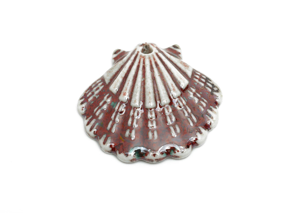 Ceramic Seashell Bead - Textured Coastal Handmade Bead - Sea Life Ceramic Pendant - Handmade Nautical Shell Charm - 28x30x6.17mm - NS2776C - DOMEDBAZAAR