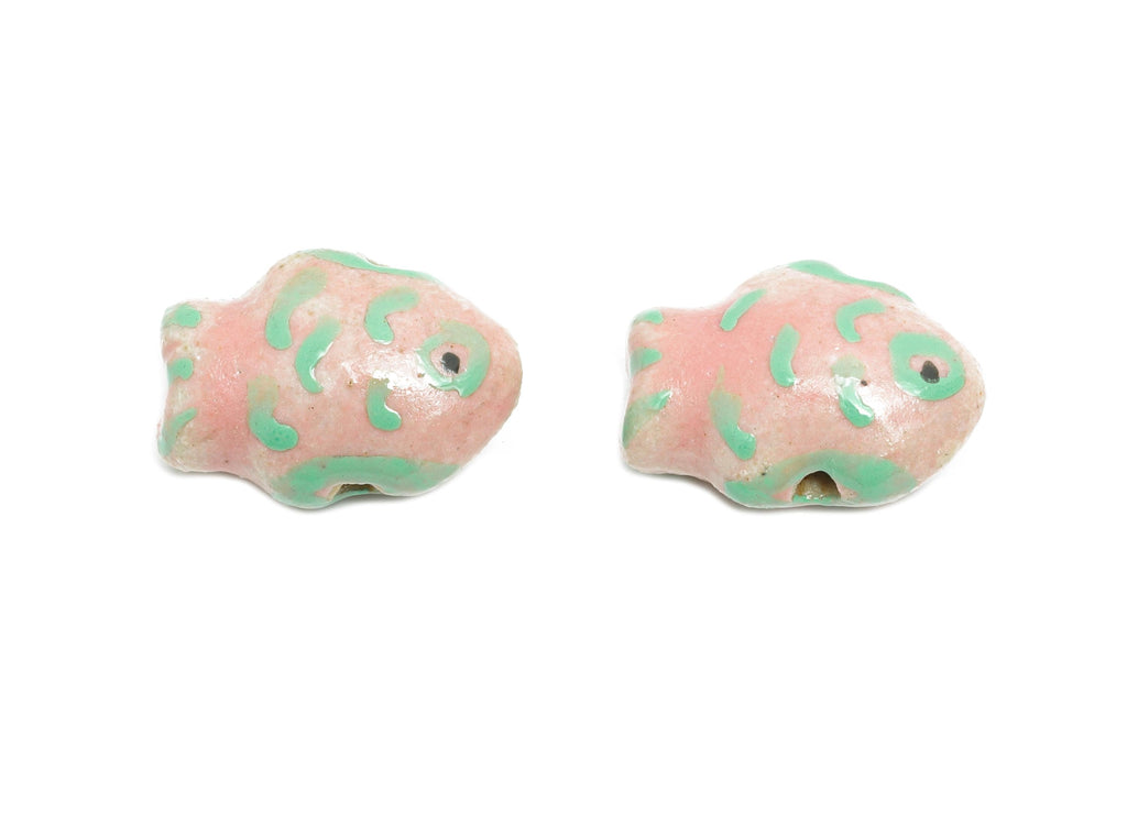 Glazed Ceramic Fish Beads - Craft Beads for Necklace or Bracelet - Marine Colorful Beads - Handmade Making Jewelry - 17x13x8.41mm - NS2766 - DOMEDBAZAAR